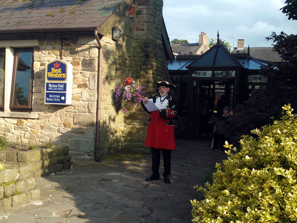 We were welcomed to the Mytton Fold Hotel by a Town Crier!