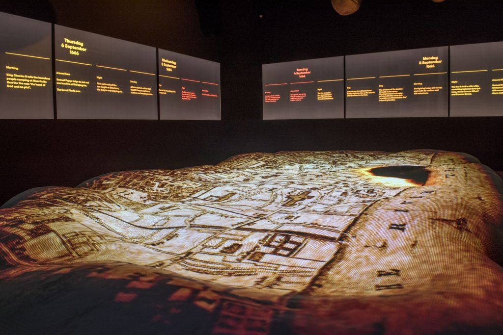 Gallery installation shows the Great Fire spreading across London (c) Museum of London