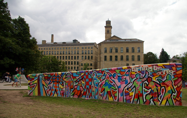 Salts Mill at Saltaire Village seen from the skate park