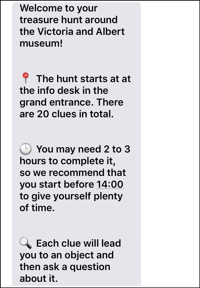 Breadcrumbs V&A Treasure Hunt texts