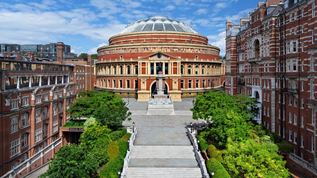 Exterior view of the Royal Albert Hall's south entrance